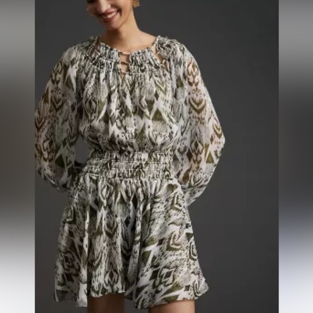 New Misa Los Angeles Mercy Crewneck Printed Mini Dress Anthropologie S